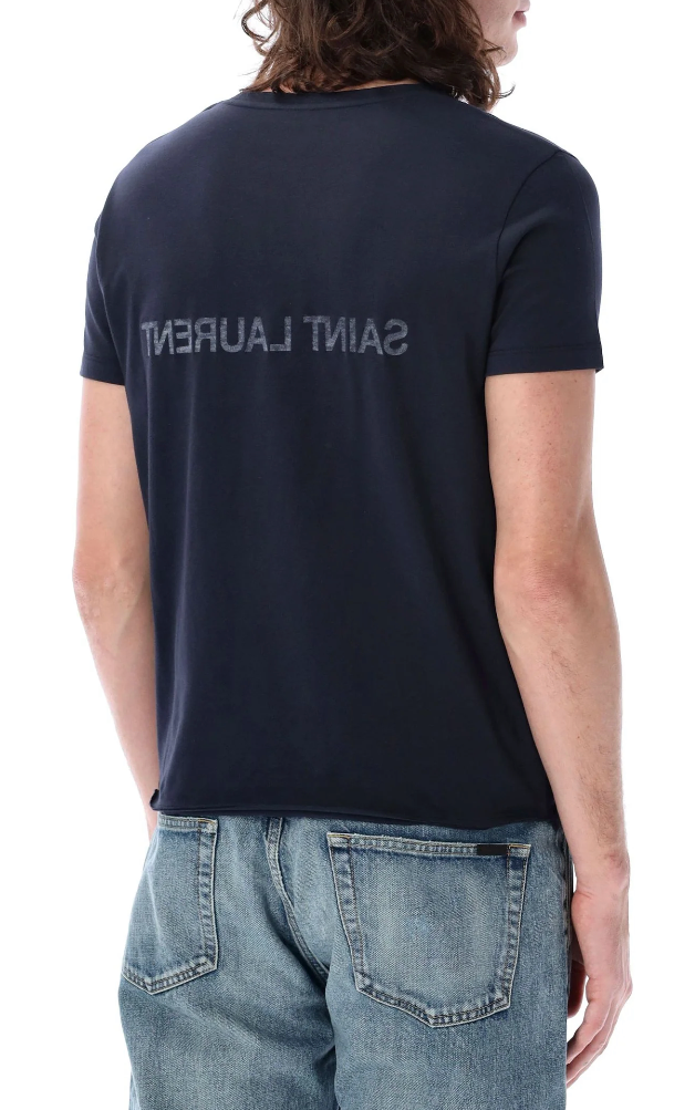 SAINT LAURENT Reverse Logo T-Shirt | Navy