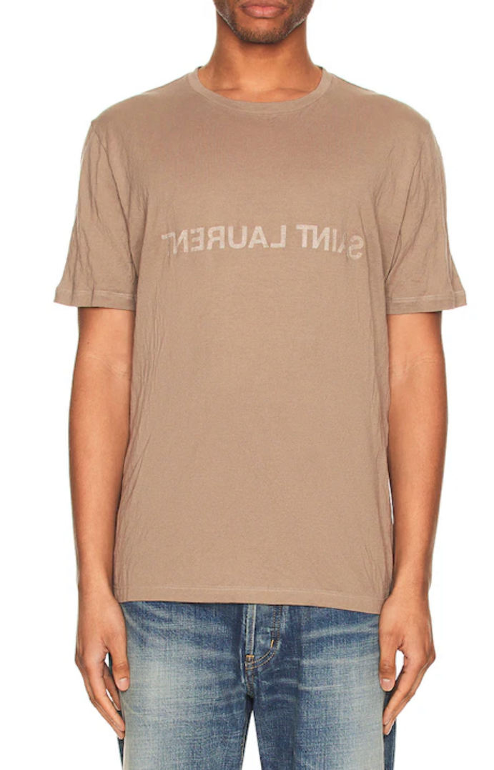 SAINT LAURENT Reverse Logo T-Shirt | Tan