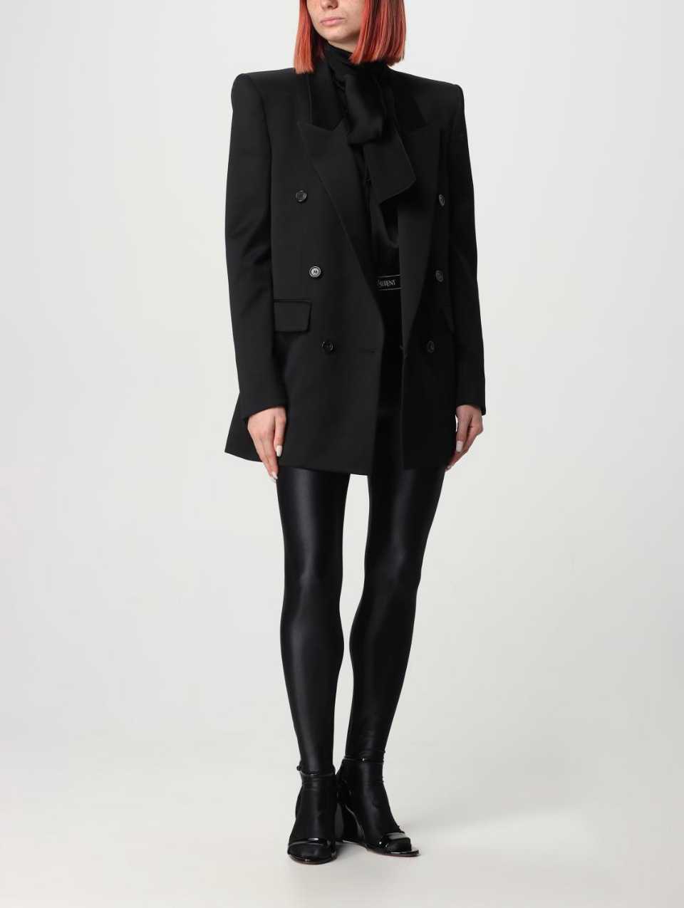 Saint Laurent Shiny Jersey Footed Tights in BLACK