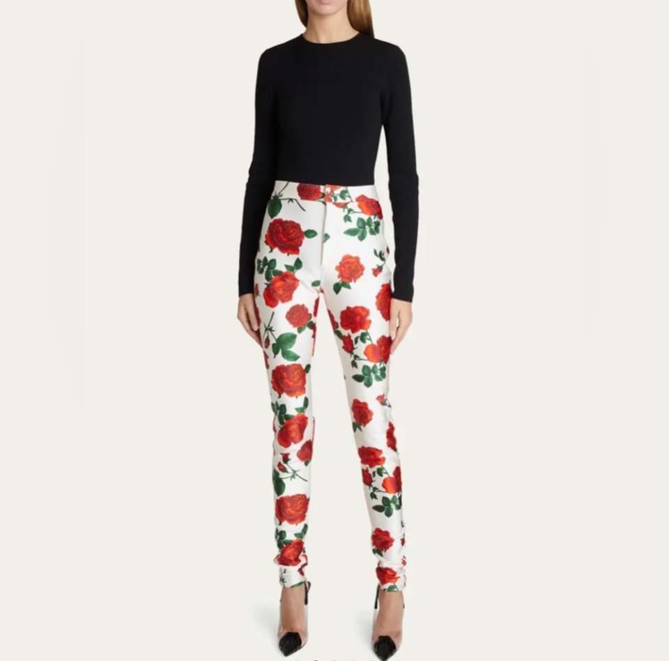Saint Laurent Pants Silky Rose Jersey Multicolor — Size 38