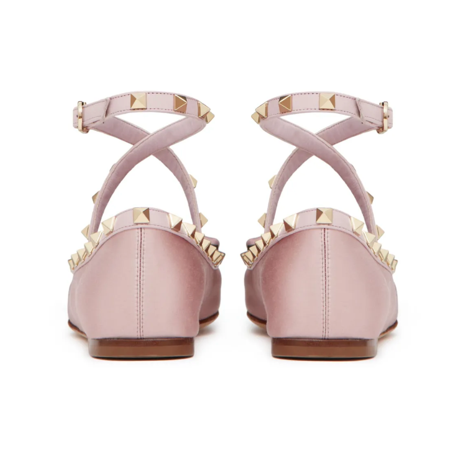Valentino Garavani Rockstud Satin Ballerina Flat — Pale Pink