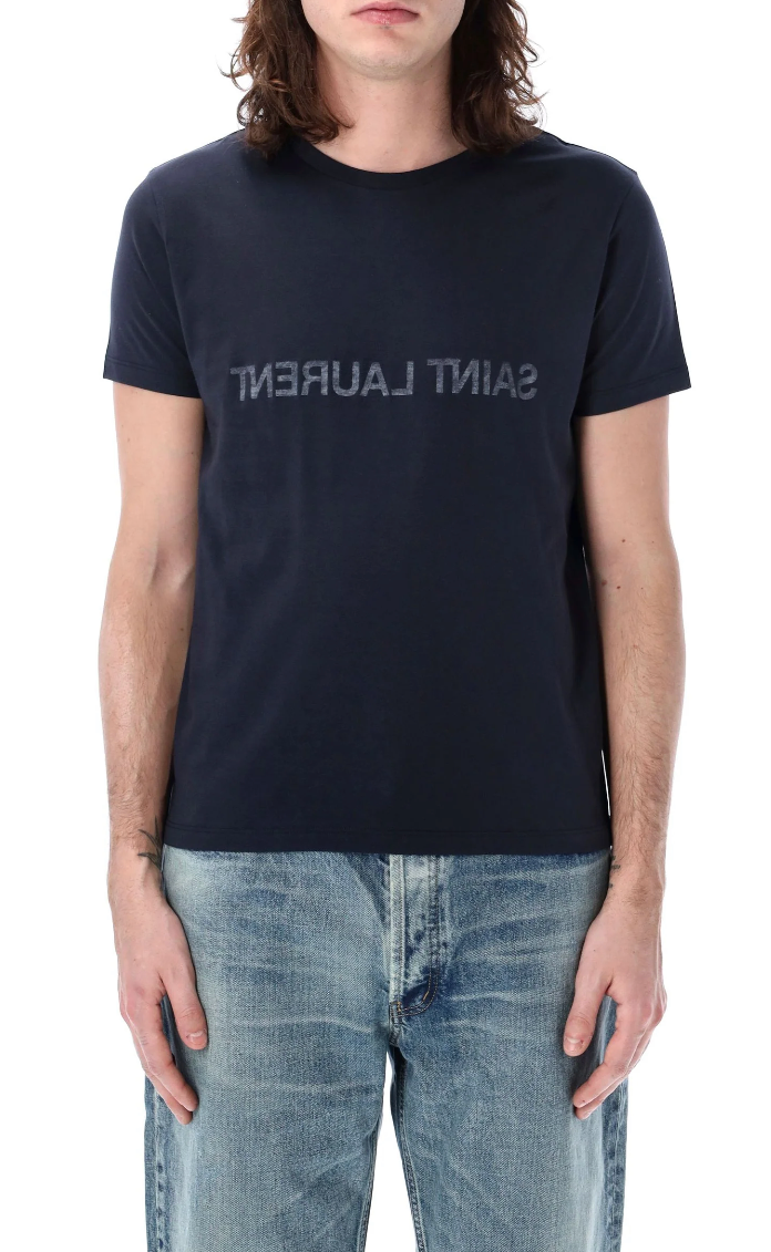 SAINT LAURENT Reverse Logo T-Shirt | Navy