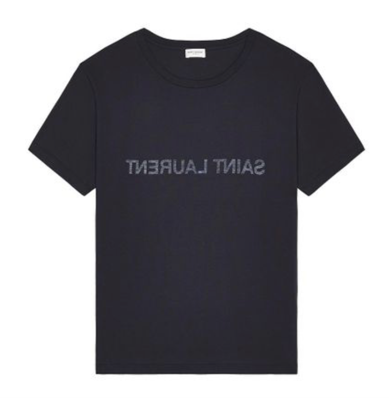 SAINT LAURENT Reverse Logo T-Shirt | Navy