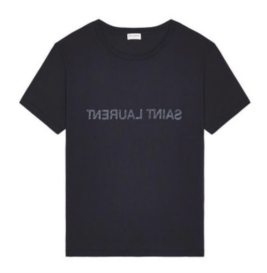 SAINT LAURENT Reverse Logo T-Shirt | Navy