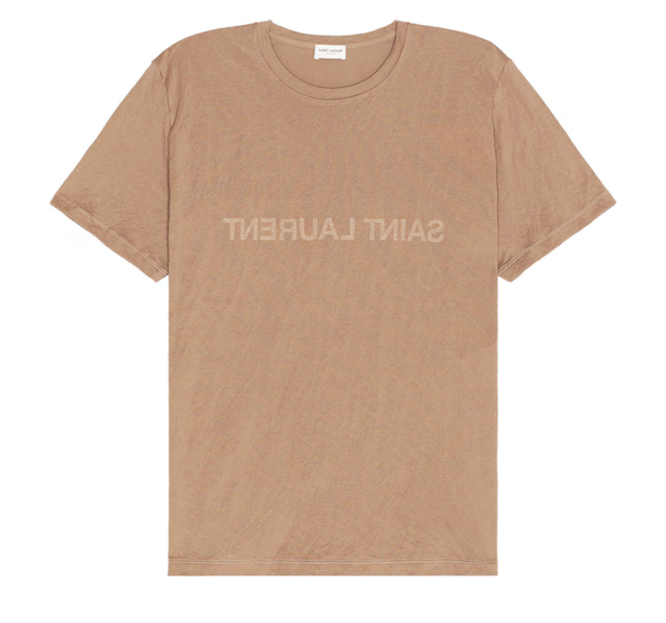 SAINT LAURENT Reverse Logo T-Shirt | Tan