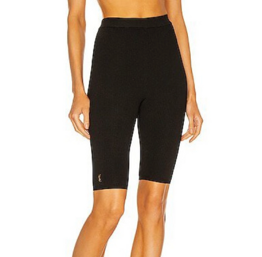 Saint Laurent YSL Plaque Ribbed Biker Shorts