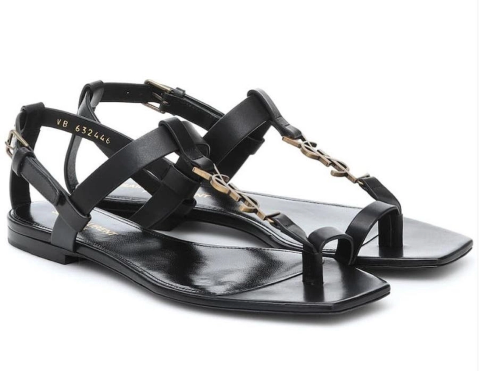 Saint Laurent Cassandre Flat Sandal | Black Calfskin | Size 37