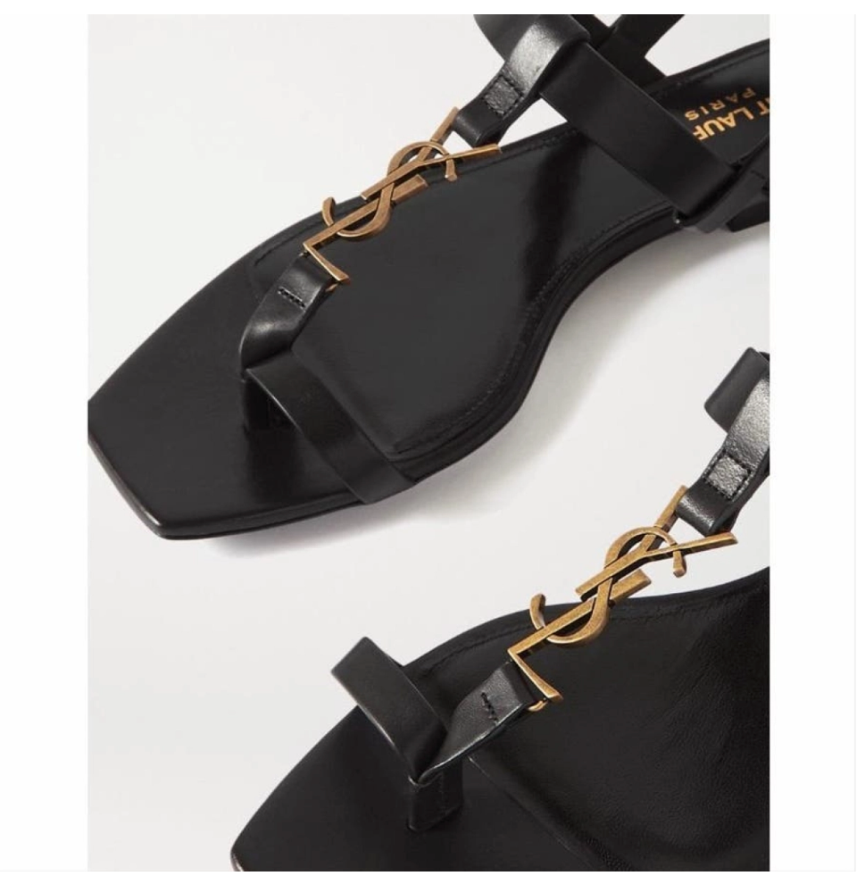 Saint Laurent Cassandre Flat Sandal | Black Calfskin | Size 37