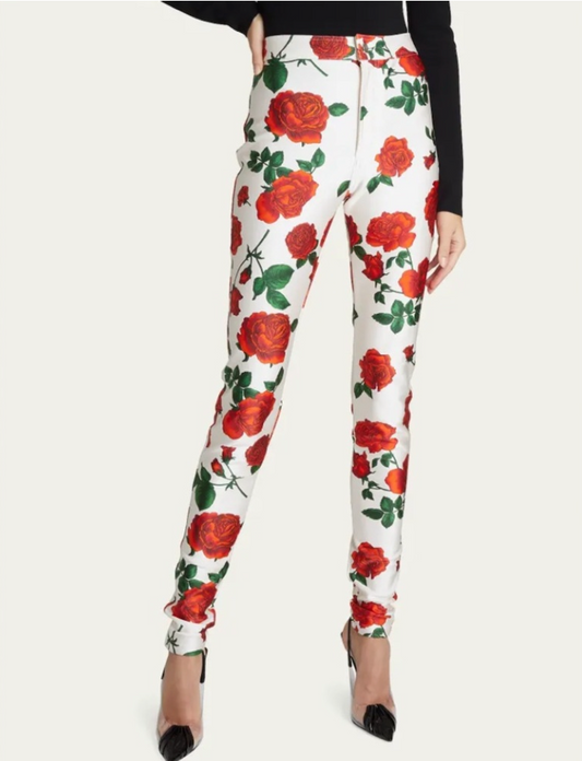 Saint Laurent Pants Silky Rose Jersey Multicolor — Size 38