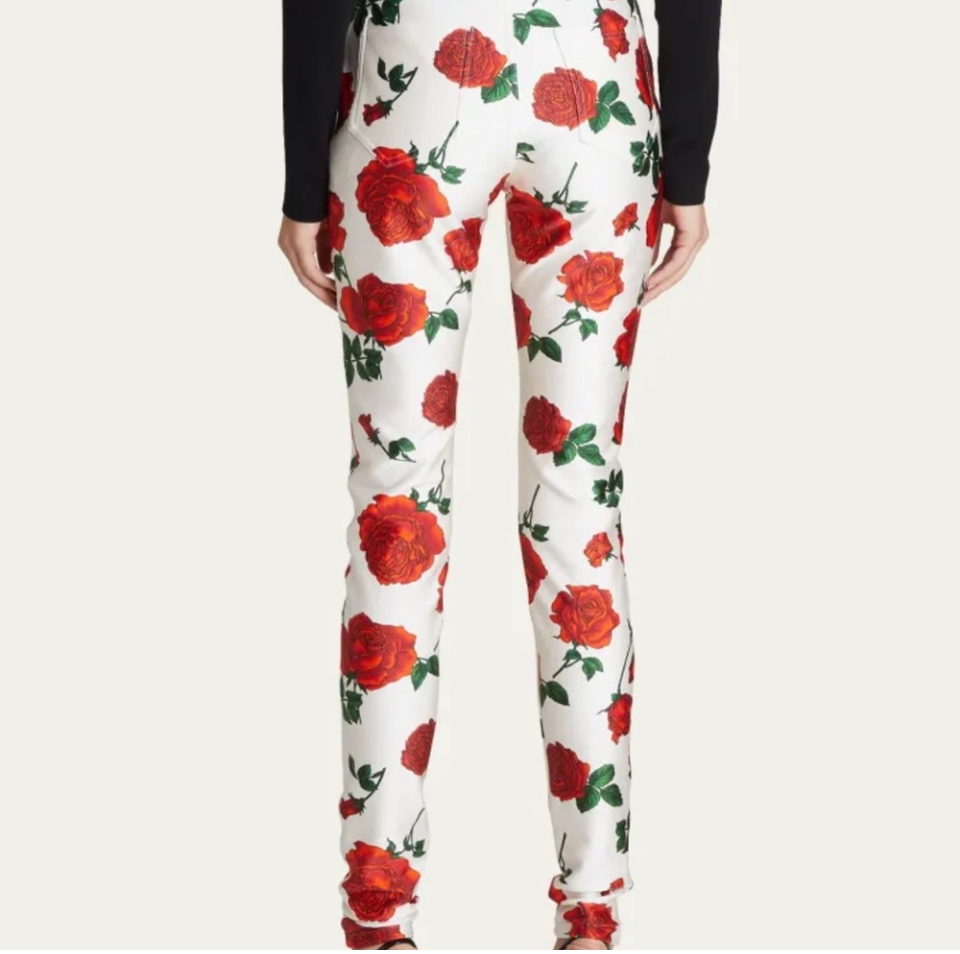 Saint Laurent Pants Silky Rose Jersey Multicolor — Size 38