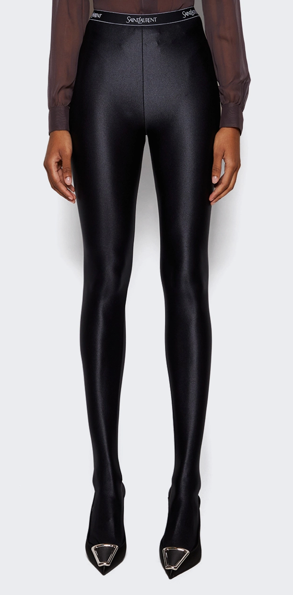 Saint Laurent Shiny Jersey Footed Tights in BLACK