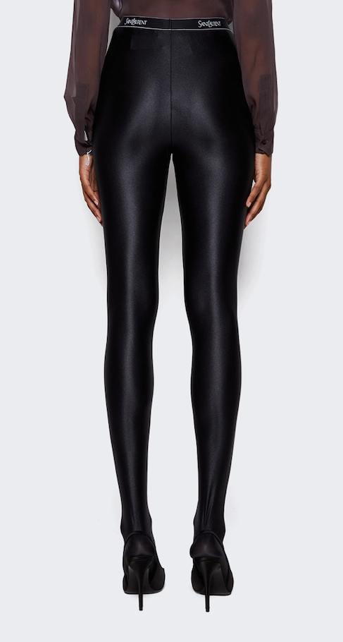 Saint Laurent Shiny Jersey Footed Tights in BLACK