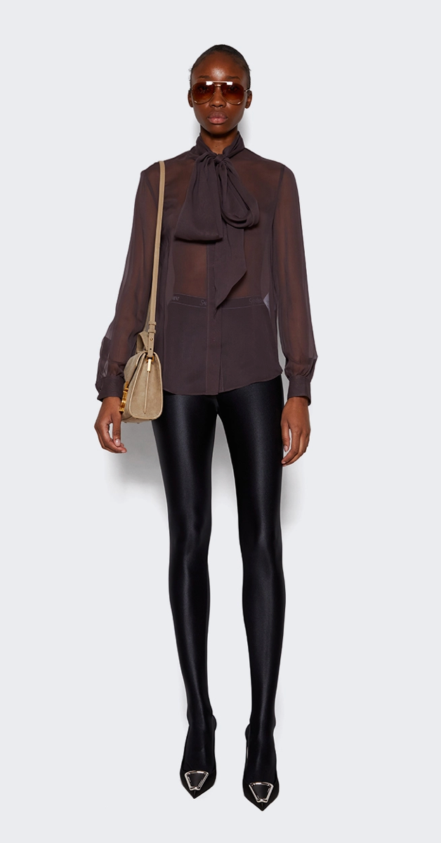 Saint Laurent Shiny Jersey Footed Tights in BLACK