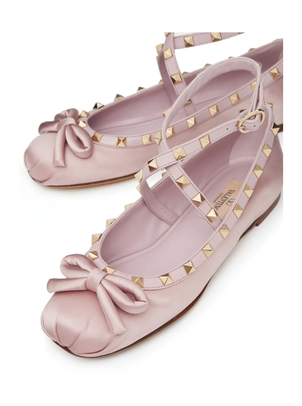 Valentino Garavani Rockstud Satin Ballerina Flat — Pale Pink