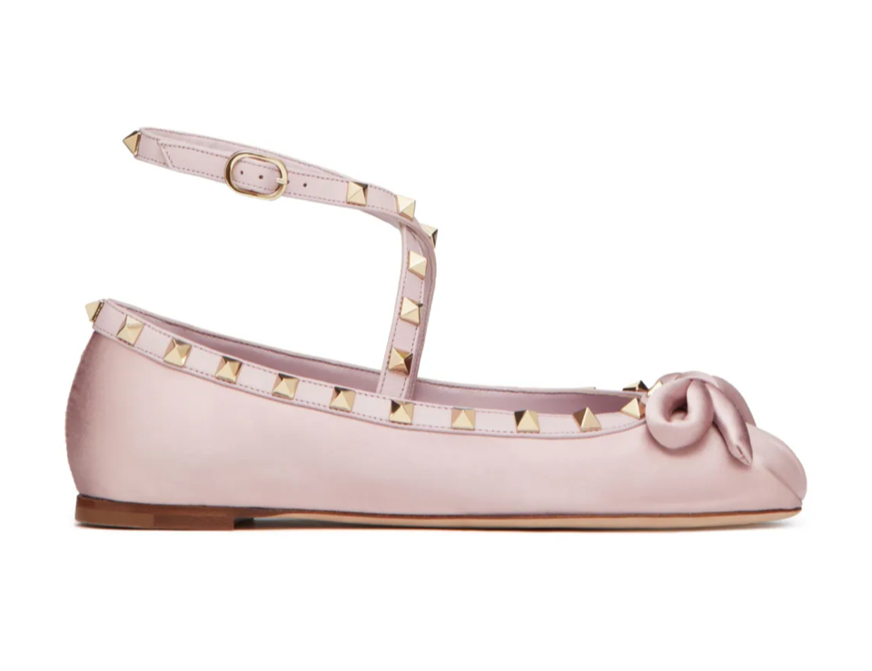 Valentino Garavani Rockstud Satin Ballerina Flat — Pale Pink