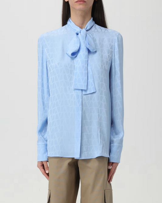 Valentino Toile Iconographe Silk Blouse — Sky Blue (IT 42 / US 6)
